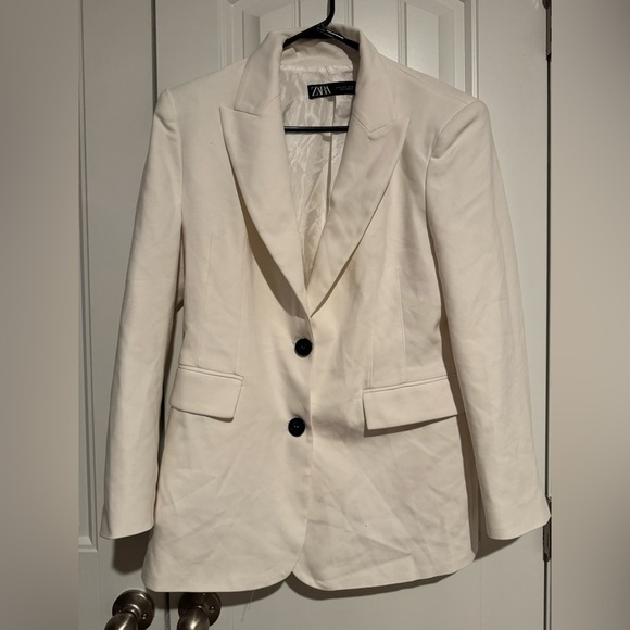 ZARA White Tailored Blazer Jacket Women’s Size XL Classic Fit Pre-Owned - Picture 4 of 8